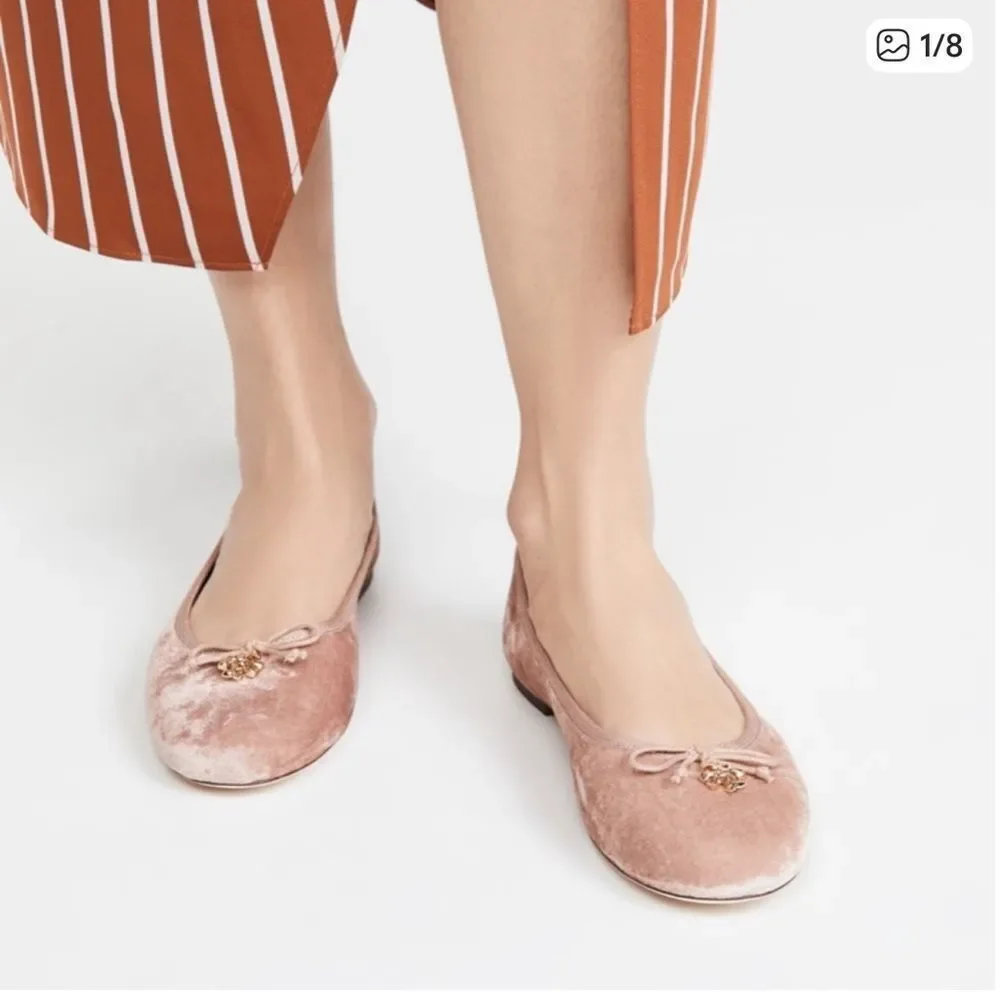 Tory‎ Burch Charm Pink Velvet Grosgrain Ballet Flats - Size 8.5